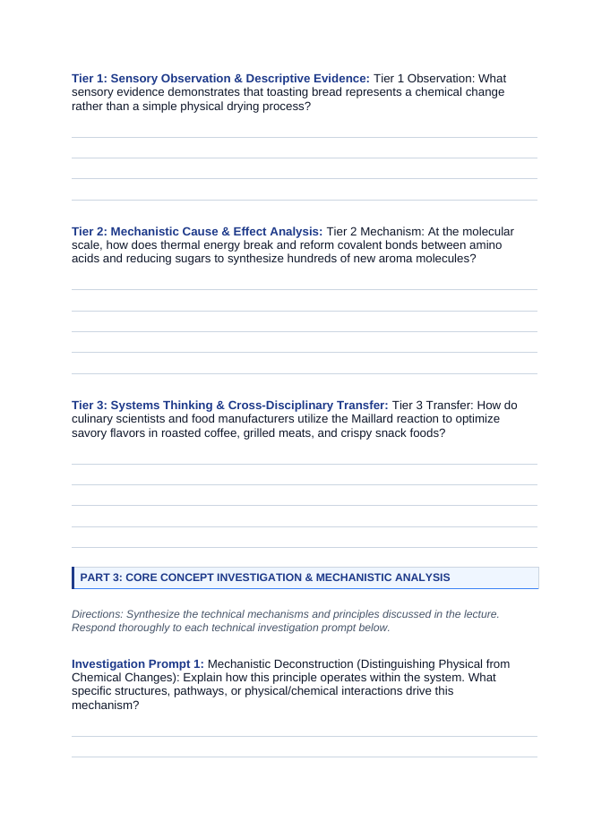 Physical & Chemical Changes Phenomena-Based Lesson: Irreversible Golden-Brown Crust Formation and Rich Aroma Generation During Bread Toasting Student Response Sheet sample page