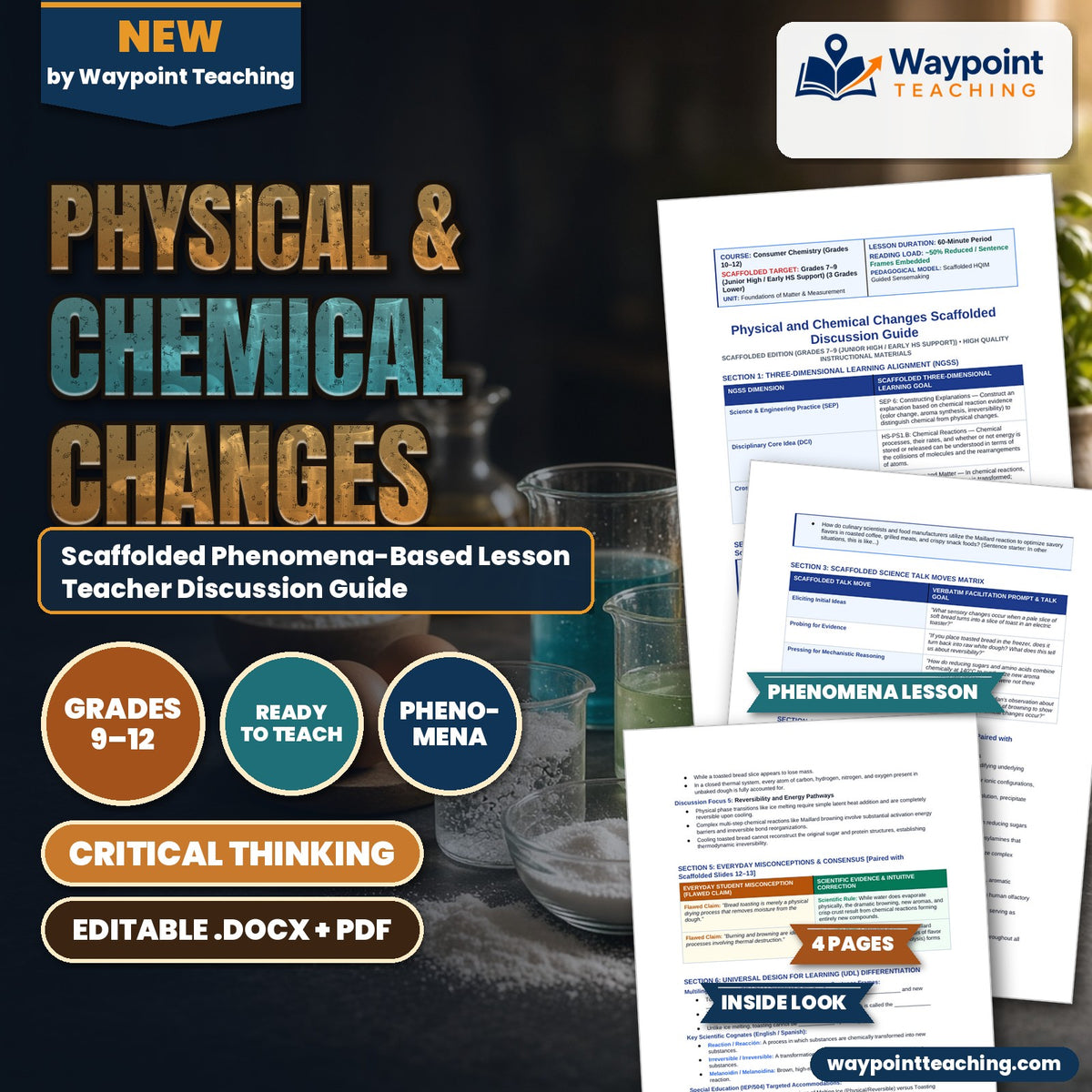 Physical & Chemical Changes Scaffolded Phenomena-Based Lesson: Irreversible Golden-Brown Crust Formation and Rich Aroma Generation During Bread Toasting Teacher Discussion Guide cover