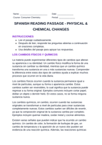 Physical & Chemical Changes Spanish Reading Passage & Comprehension Questions sample page