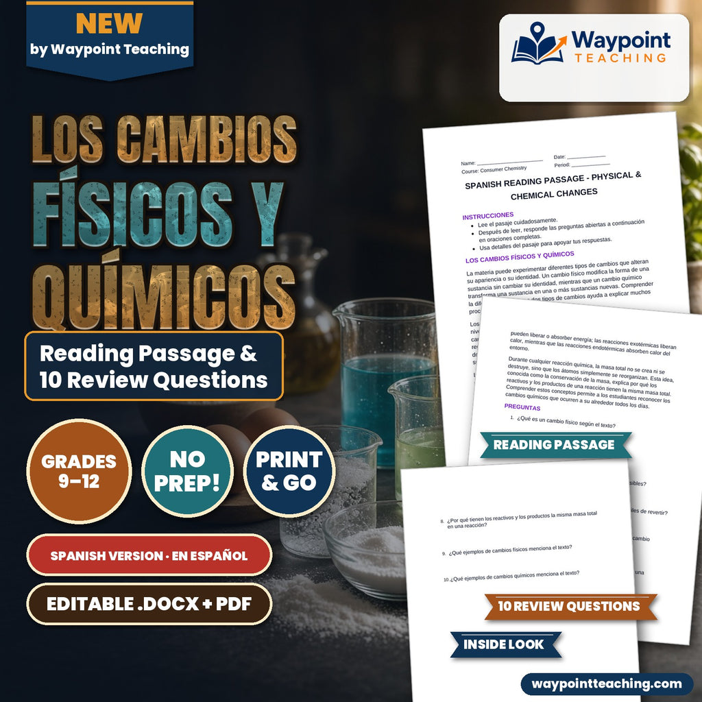 Physical & Chemical Changes Spanish Reading Passage & Comprehension Questions cover
