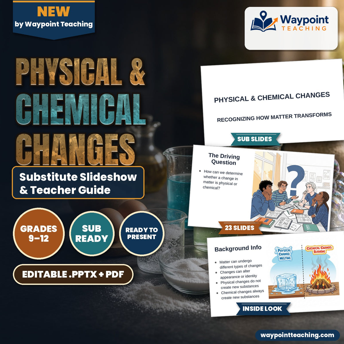 Physical & Chemical Changes Substitute Slideshow & Teacher Guide cover