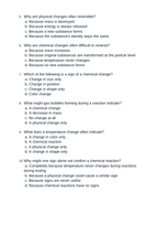 Physical & Chemical Changes Unit Test sample page