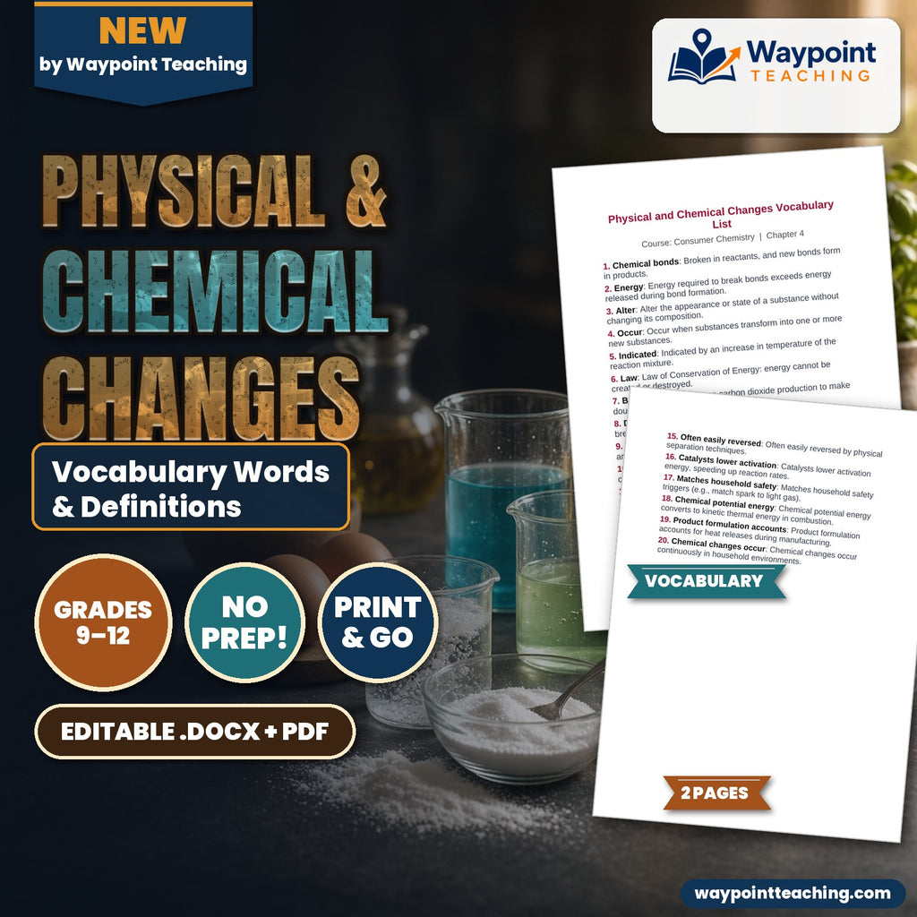 Physical & Chemical Changes Vocabulary Words & Definitions cover