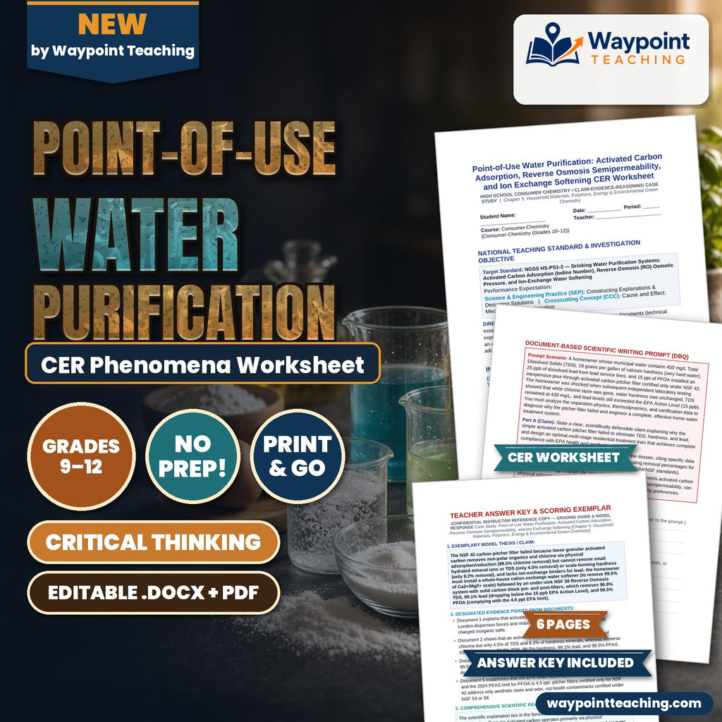 Point-of-Use Water Purification: Activated Carbon Adsorption, Reverse Osmosis Semipermeability, and Ion Exchange Softening CER Phenomena Worksheet cover