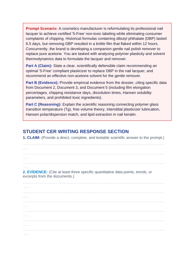 Polymer Film Formation and Solvent Dissolution in Nail Lacquers: Nitrocellulose and Acetone Solvation CER Phenomena Worksheet sample page