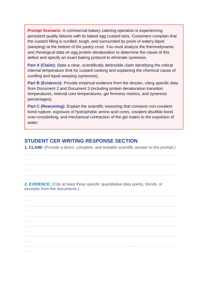 Protein Denaturation Dynamics in Food Systems: Thermal, Chemical, and Mechanical Gelation of Ovalbumin CER Phenomena Worksheet sample page