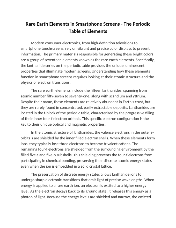 Rare Earth Elements in Smartphone Screens Reading Worksheet sample page
