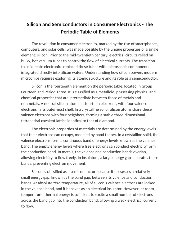 Silicon and Semiconductors in Consumer Electronics Reading Worksheet sample page