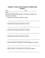States & Properties of Matter Bell Ringers & Exit Tickets sample page