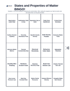 States & Properties of Matter BINGO Review Game sample page