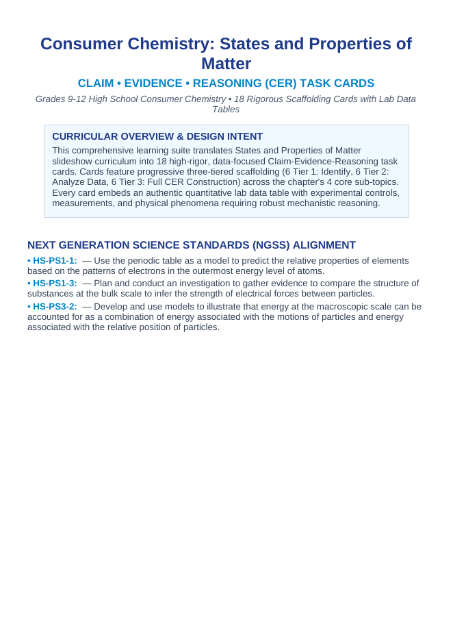 States & Properties of Matter CER Task Cards sample page