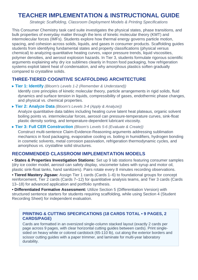 States & Properties of Matter CER Task Cards sample page