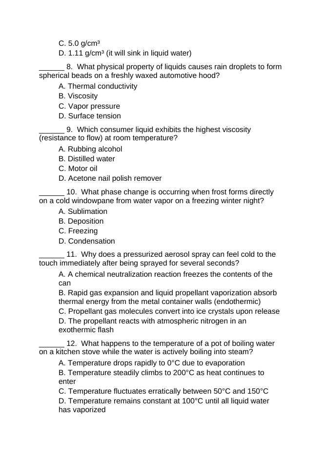 States & Properties of Matter Lesson Quiz sample page