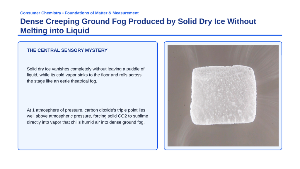 States & Properties of Matter Phenomena-Based Lesson: Dense Creeping Ground Fog Produced by Solid Dry Ice Without Melting into Liquid Presentation sample page