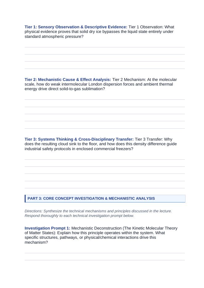 States & Properties of Matter Phenomena-Based Lesson: Dense Creeping Ground Fog Produced by Solid Dry Ice Without Melting into Liquid Student Response Sheet sample page