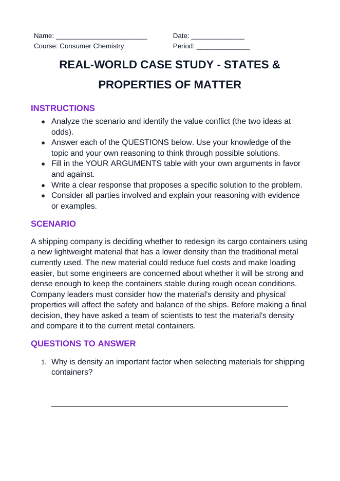 States & Properties of Matter Real-World Case Study sample page