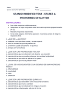 States & Properties of Matter Spanish Unit Test sample page