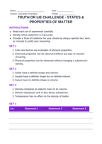 States & Properties of Matter Truth or Lie Challenge sample page