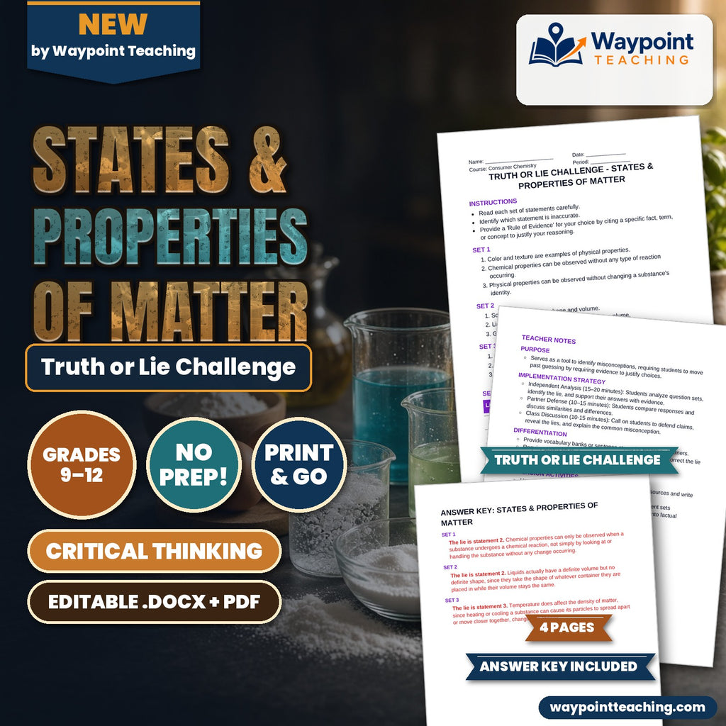 States & Properties of Matter Truth or Lie Challenge cover