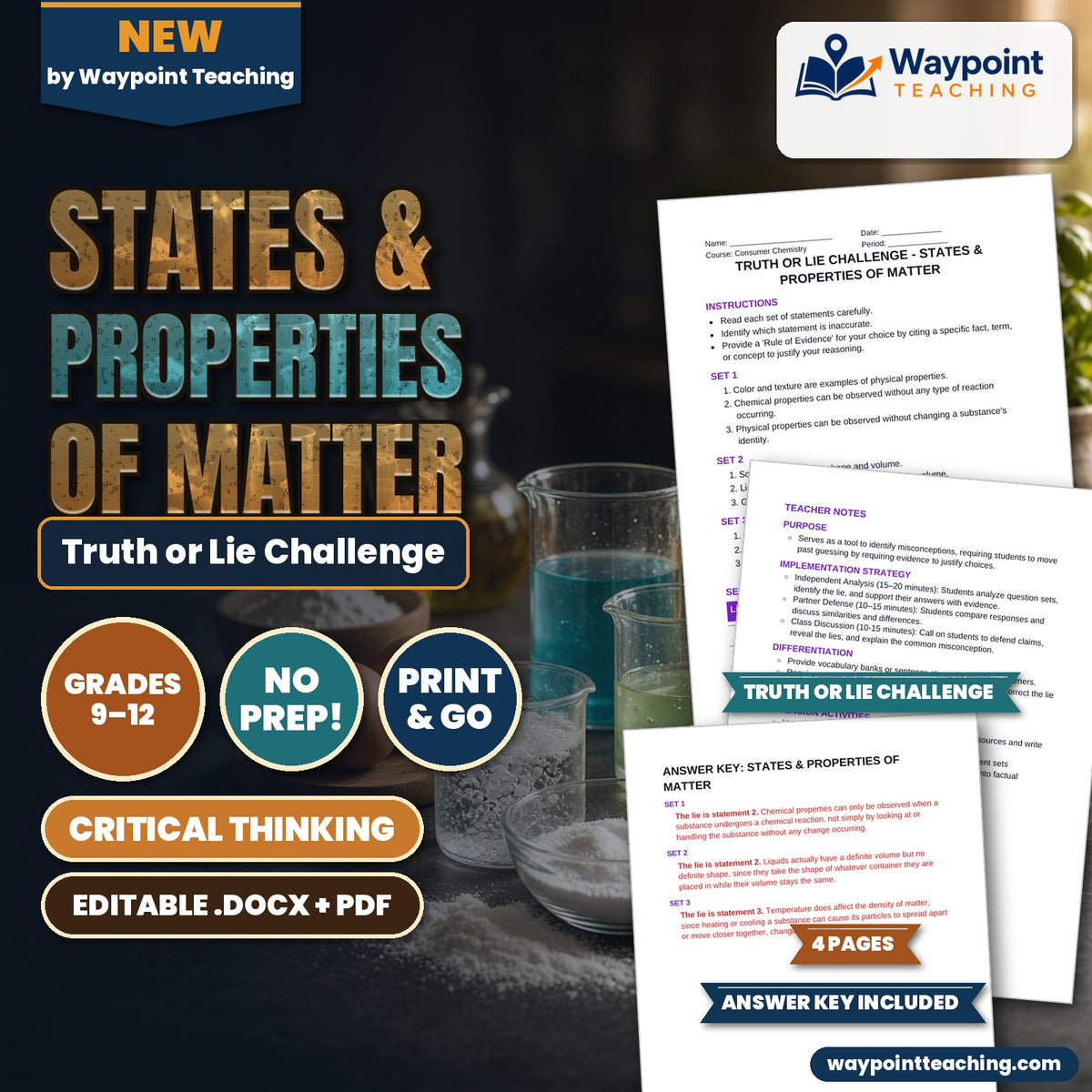 States & Properties of Matter Truth or Lie Challenge cover
