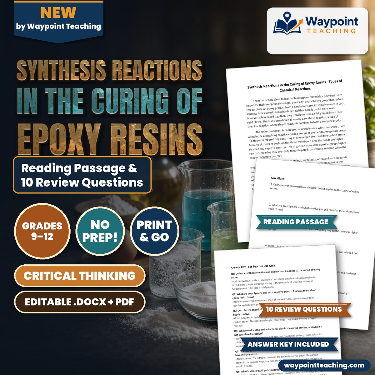 Synthesis Reactions in the Curing of Epoxy Resins Reading Worksheet cover