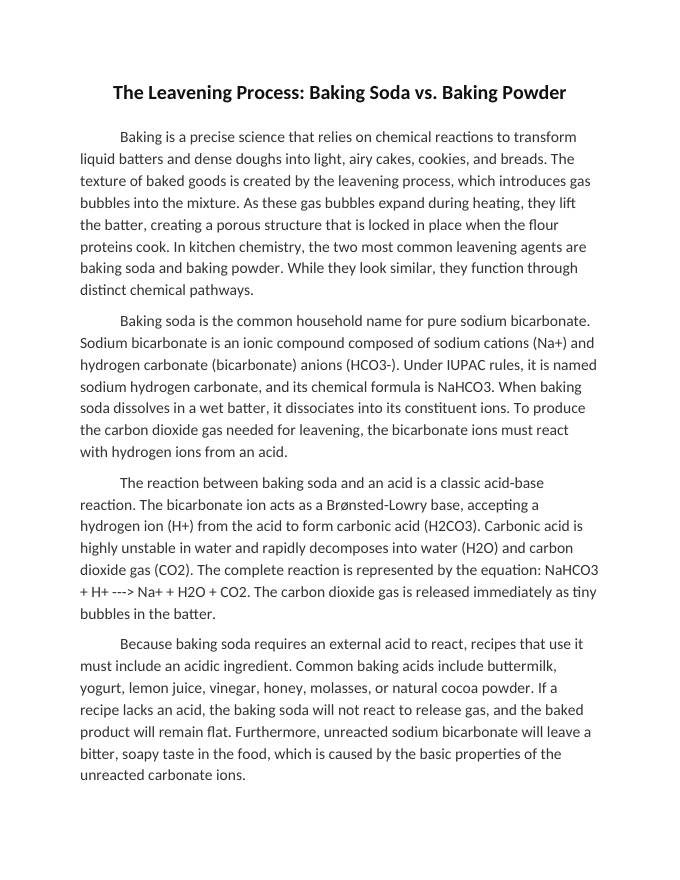 The Leavening Process: Baking Soda vs. Baking Powder Reading Worksheet sample page