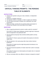 The Periodic Table of Elements Critical Thinking Prompts sample page