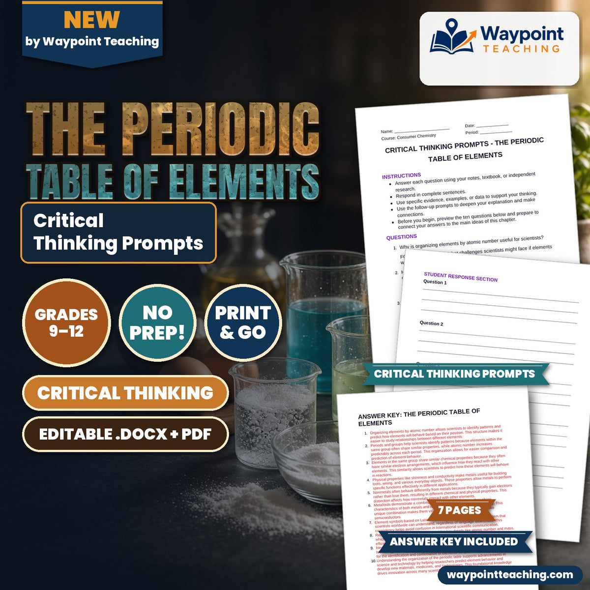 The Periodic Table of Elements Critical Thinking Prompts cover