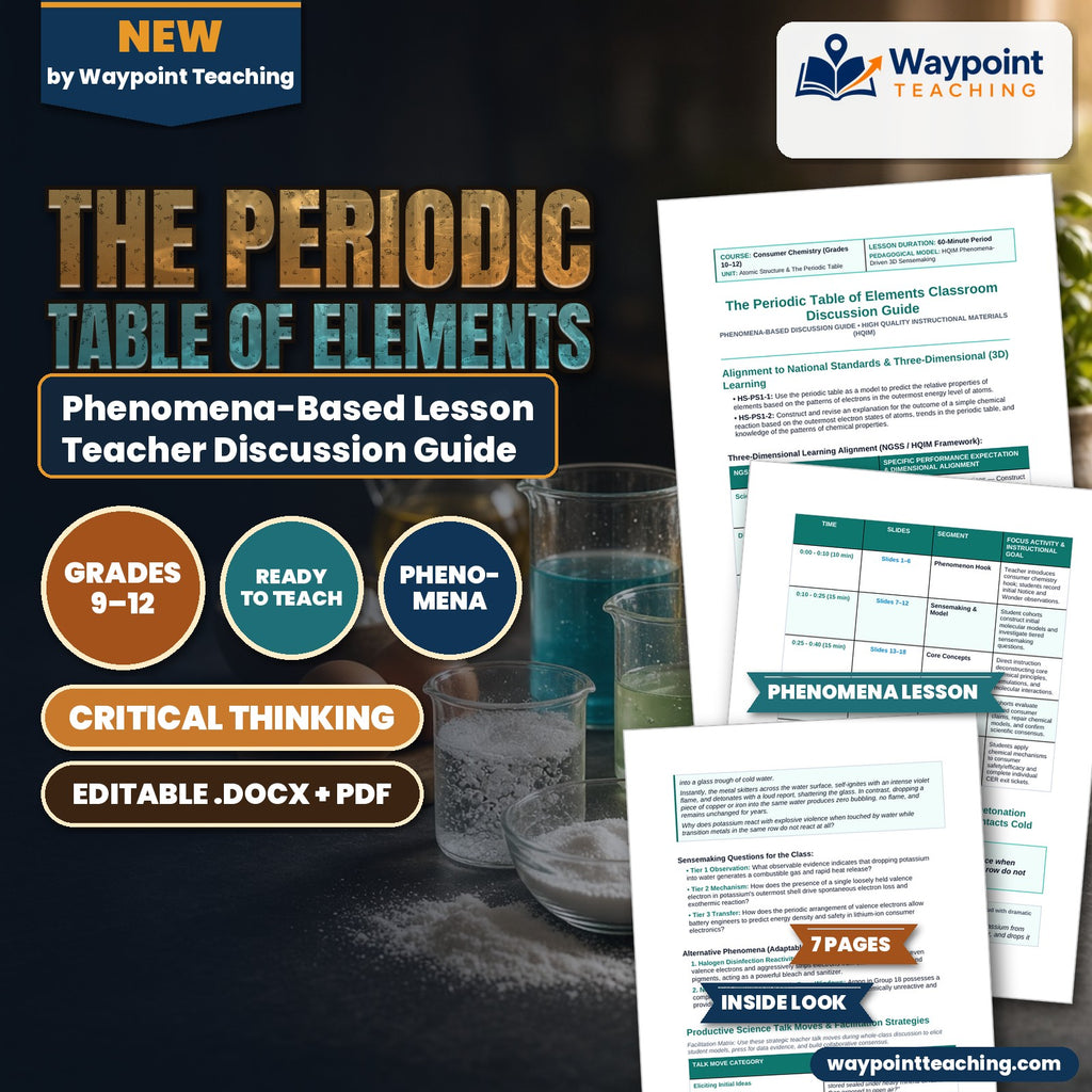 The Periodic Table of Elements Phenomena-Based Lesson: Violent Hydrogen Gas Detonation and Purple Flame When Metallic Potassium Contacts Cold Liquid Water Teacher Discussion Guide cover