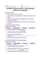 The Periodic Table of Elements Spanish Guided Notes sample page
