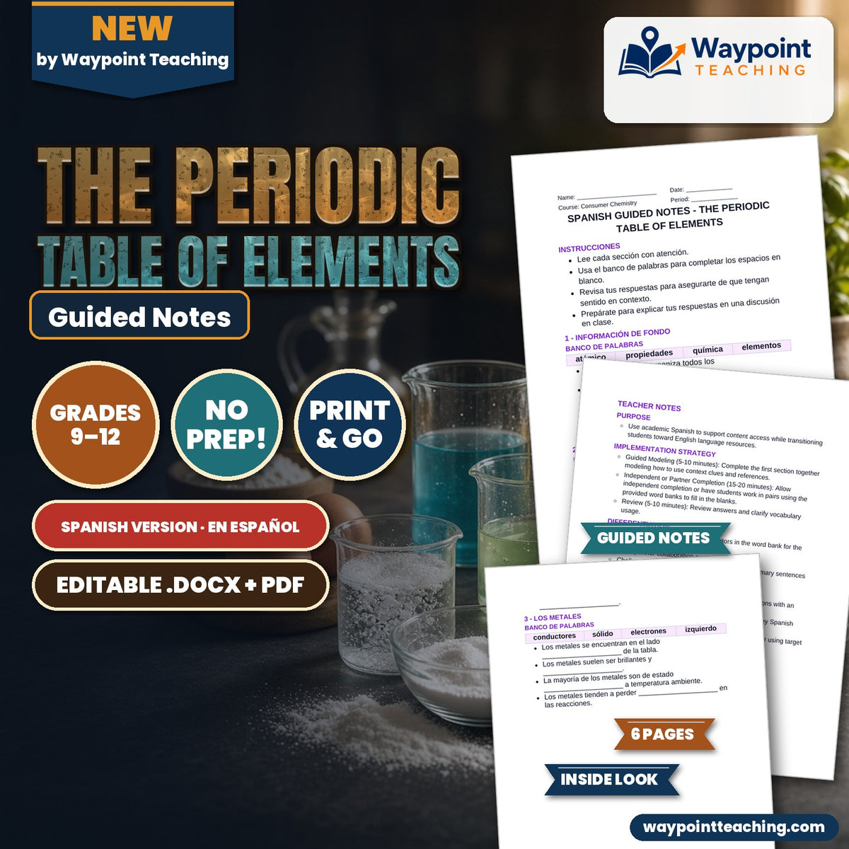 The Periodic Table of Elements Spanish Guided Notes cover
