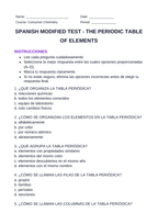 The Periodic Table of Elements Spanish Unit Test sample page