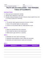 The Periodic Table of Elements Truth or Lie Challenge sample page