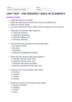 The Periodic Table of Elements Unit Test sample page