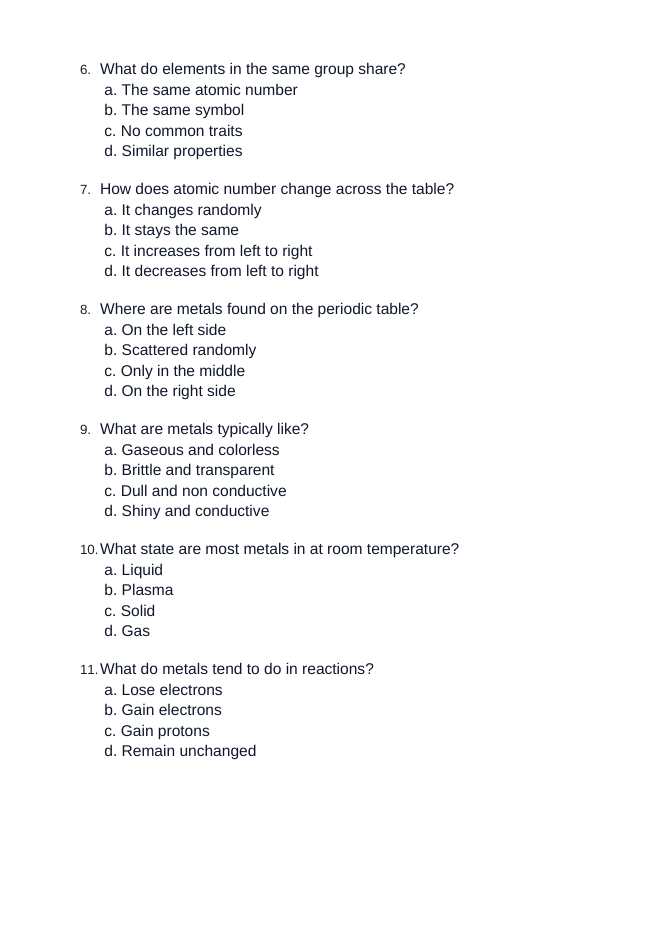 The Periodic Table of Elements Unit Test sample page