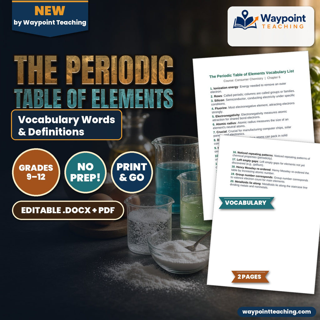The Periodic Table of Elements Vocabulary Words & Definitions cover