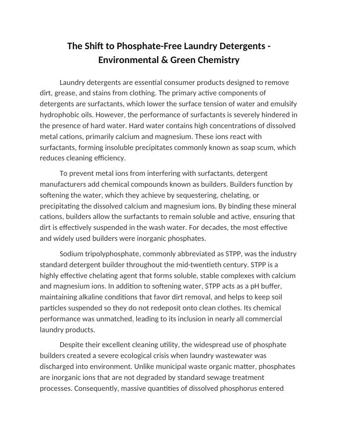 The Shift to Phosphate-Free Laundry Detergents Reading Worksheet sample page