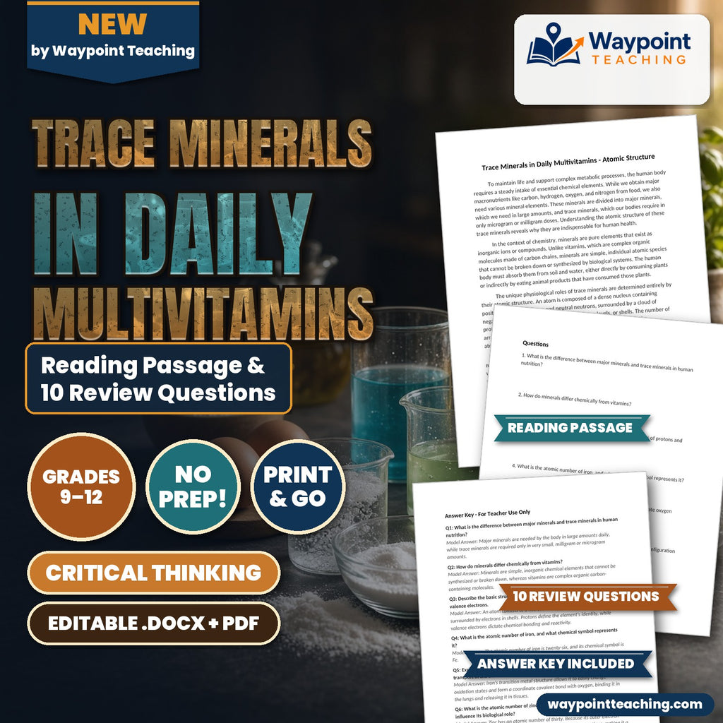 Trace Minerals in Daily Multivitamins Reading Worksheet cover