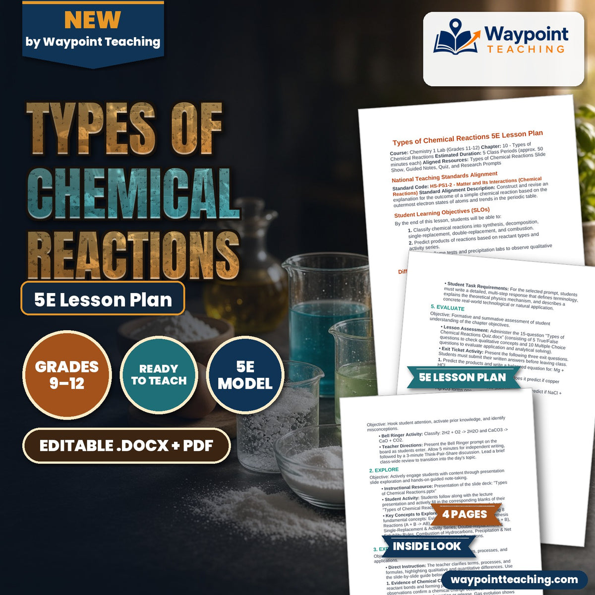 Types of Chemical Reactions 5E Lesson Plan cover