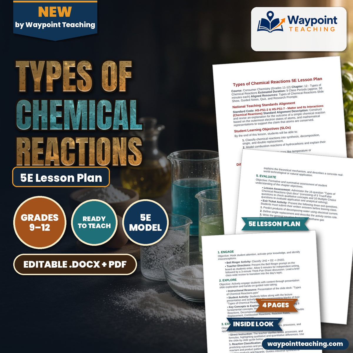 Types of Chemical Reactions 5E Lesson Plan cover
