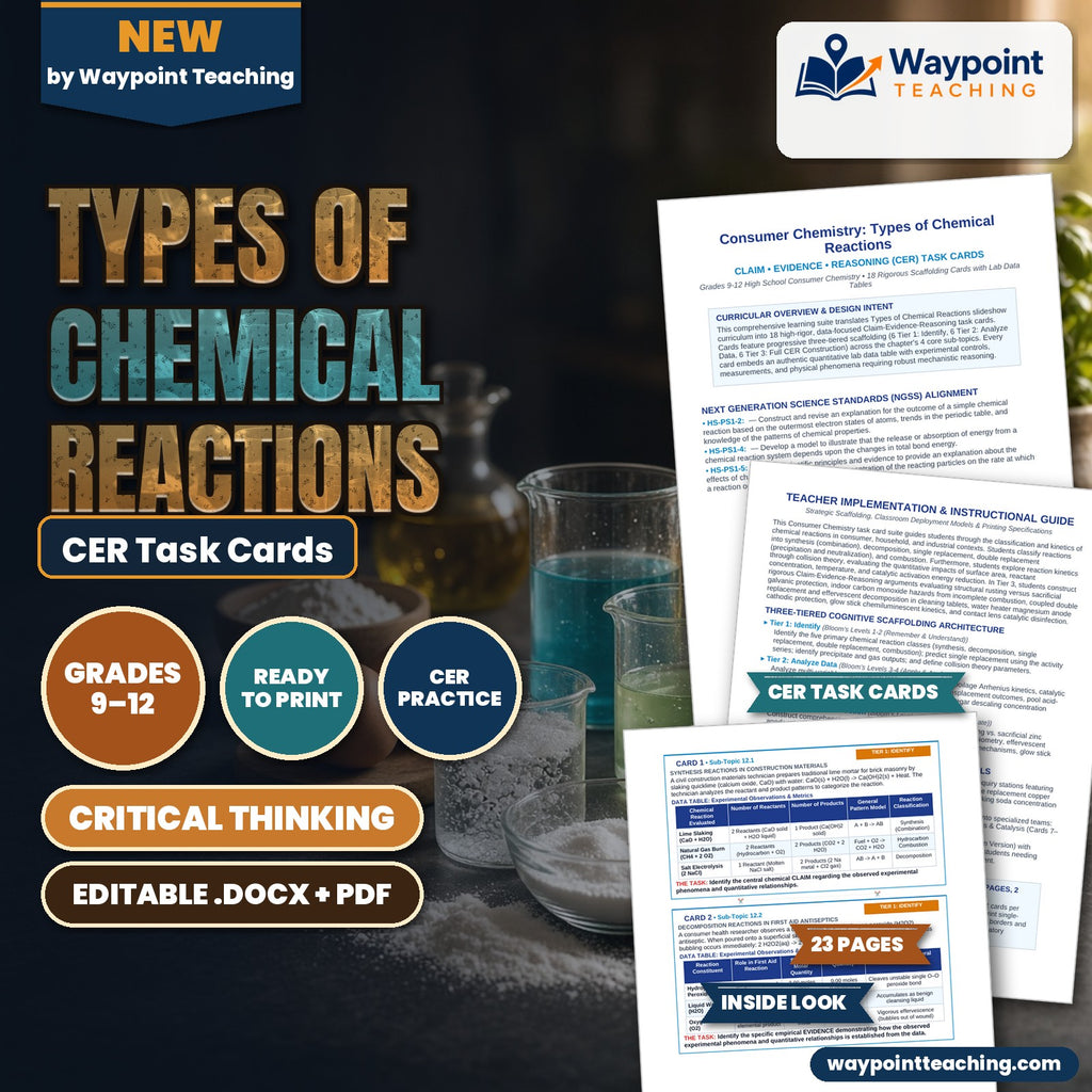 Types of Chemical Reactions CER Task Cards cover
