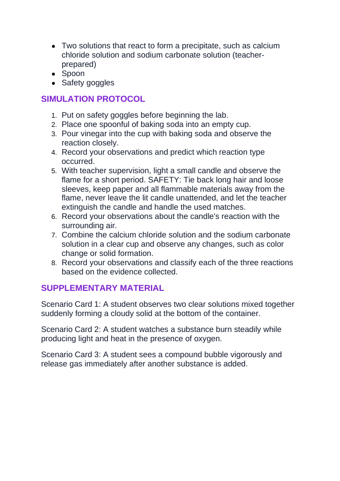 Types of Chemical Reactions Interactive Simulation sample page