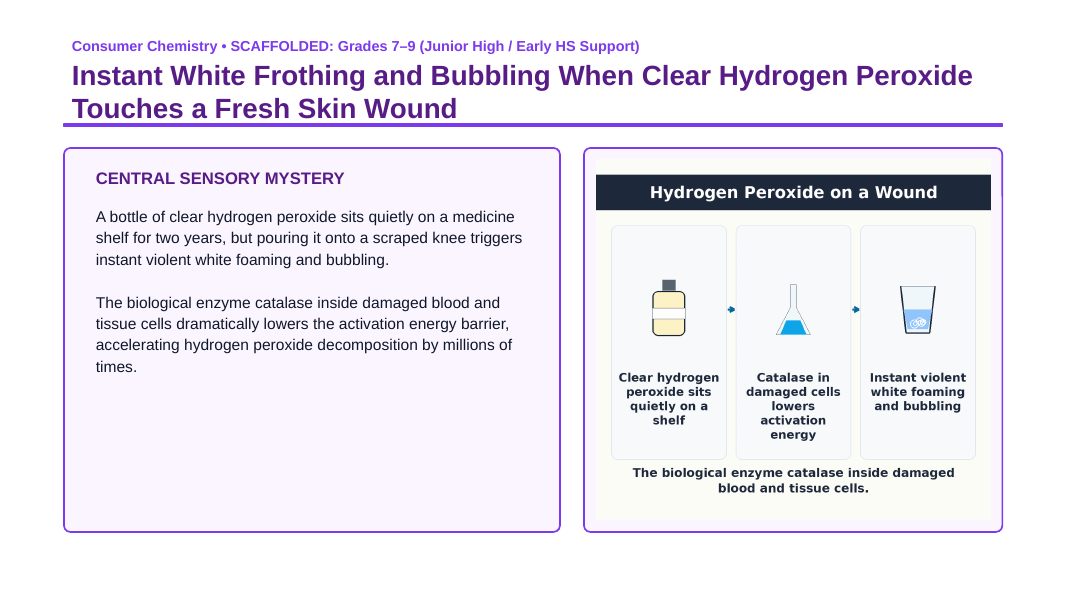 Types of Chemical Reactions Scaffolded Phenomena-Based Lesson: Instant White Frothing and Bubbling When Clear Hydrogen Peroxide Touches a Fresh Skin Wound Presentation sample page