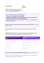 Types of Chemical Reactions Scaffolded Phenomena-Based Lesson: Instant White Frothing and Bubbling When Clear Hydrogen Peroxide Touches a Fresh Skin Wound Student Response Sheet sample page