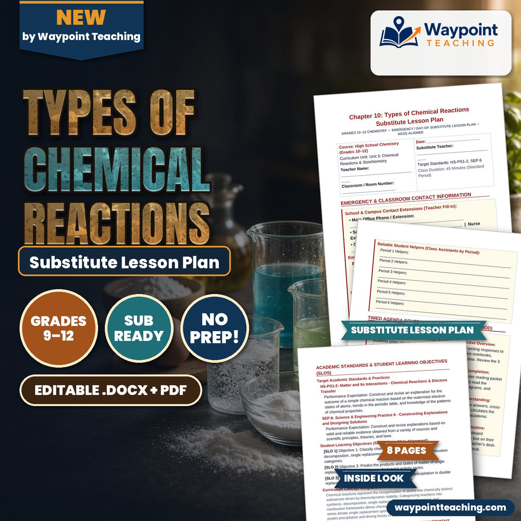 Types of Chemical Reactions Substitute Lesson Plan cover