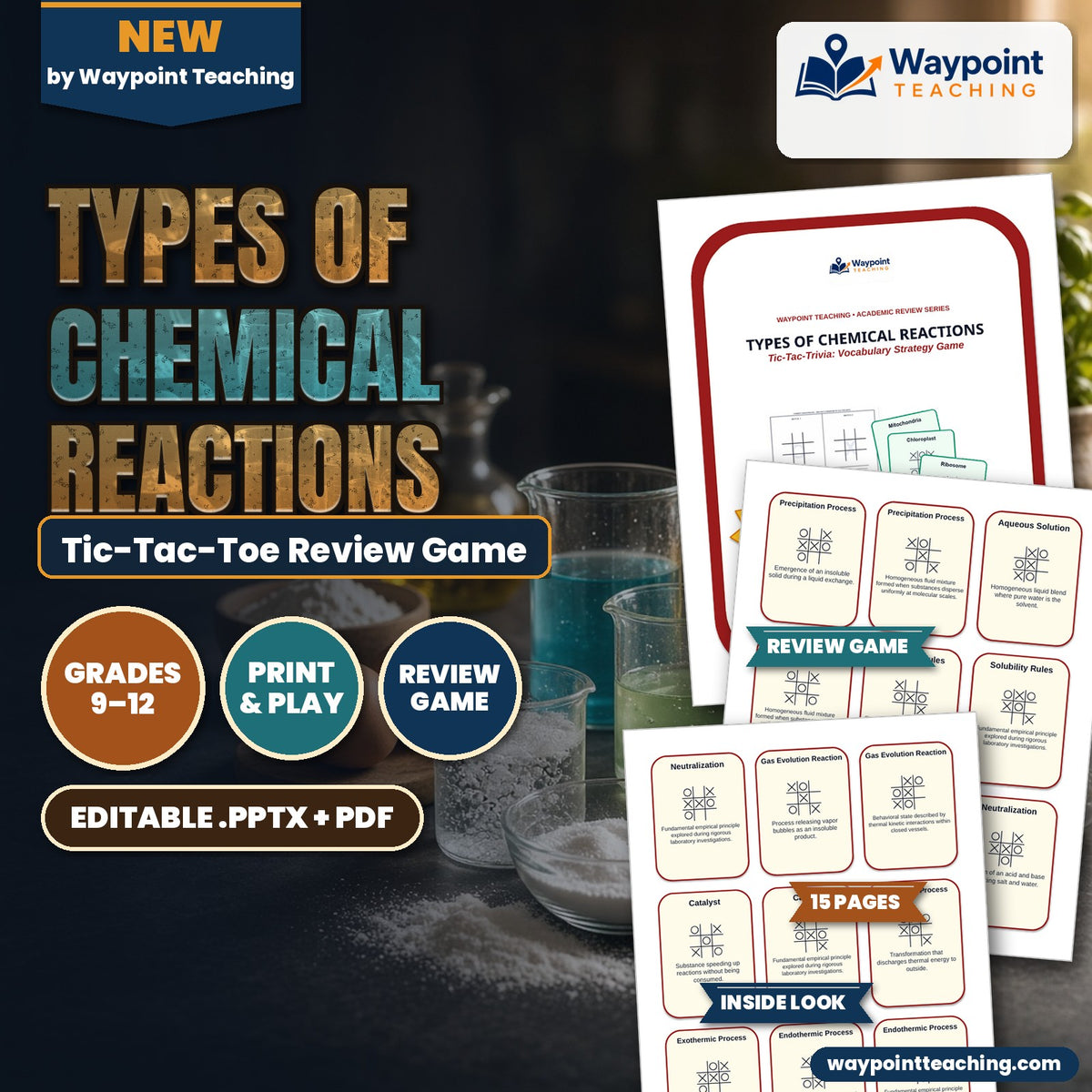 Types of Chemical Reactions Tic-Tac-Toe Review Game cover