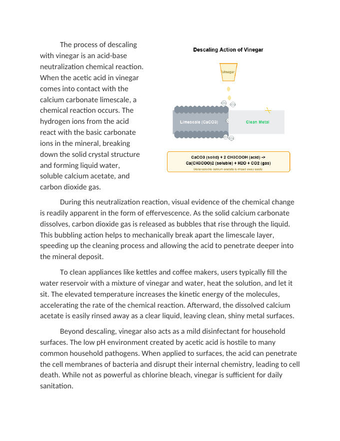Vinegar as a Natural Descaler and Cleaning Agent Reading Worksheet sample page