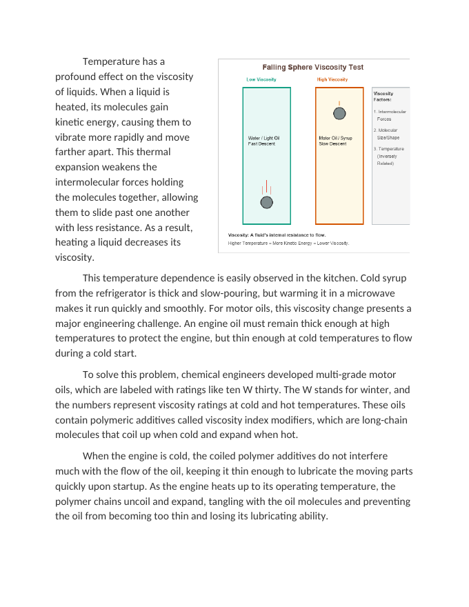Viscosity Testing of Motor Oils and Syrups Reading Worksheet sample page