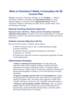 What is Chemistry? Matter in Everyday Life 5E Lesson Plan sample page