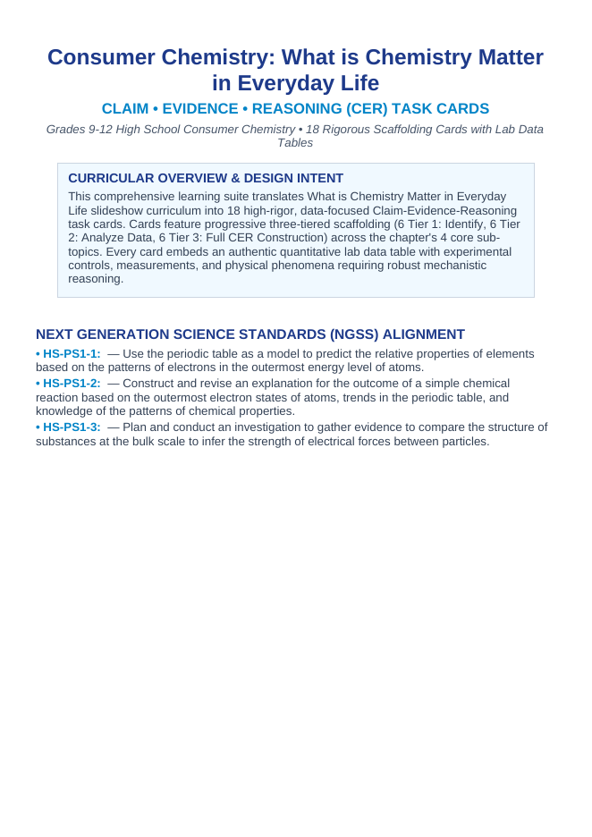 What is Chemistry? Matter in Everyday Life CER Task Cards sample page